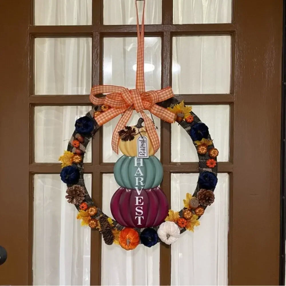 Happy Harvest Pumpkin Wreath Fall Autumn Decor 18